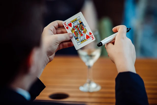 Close-up card magic at an event